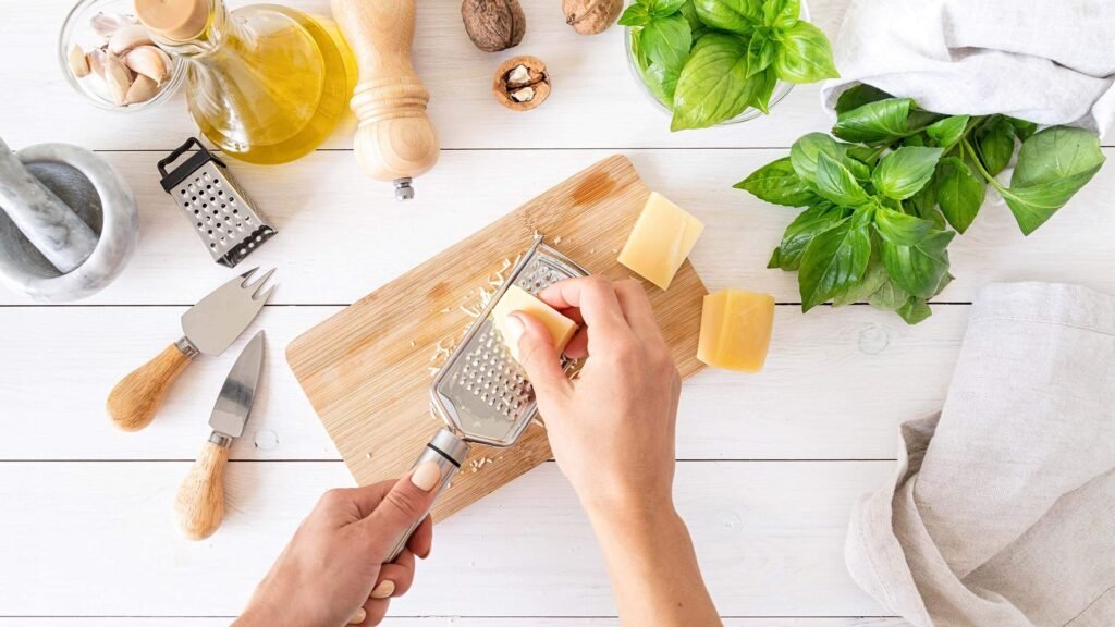 Italian Healthy Fresh Green Vegetable pesto basil cheese cooking sauce food grate italian healthy fresh green step by step vegetarian